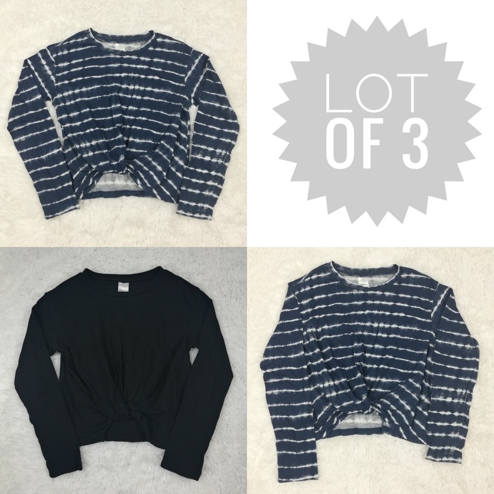 Lot of 3 Nordstrom Shirts Girls Long Sleeve T Black Blue Cotton Size S 7-8 New